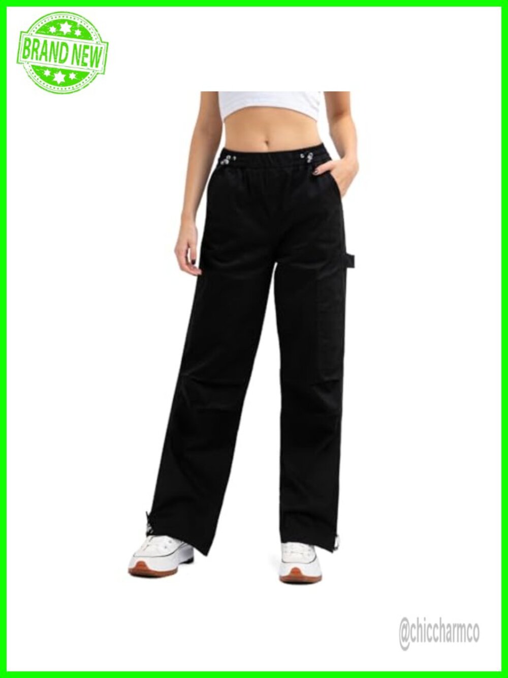 High Waisted Baggy Wide Leg Cargo Pants Cotton Spandex Streetwear